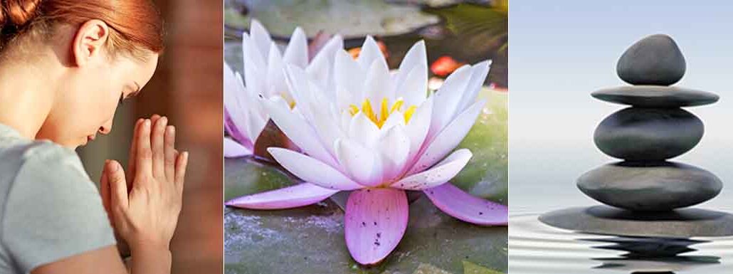 Lady Meditating, Lotus Flower and Zen Meditation Stones